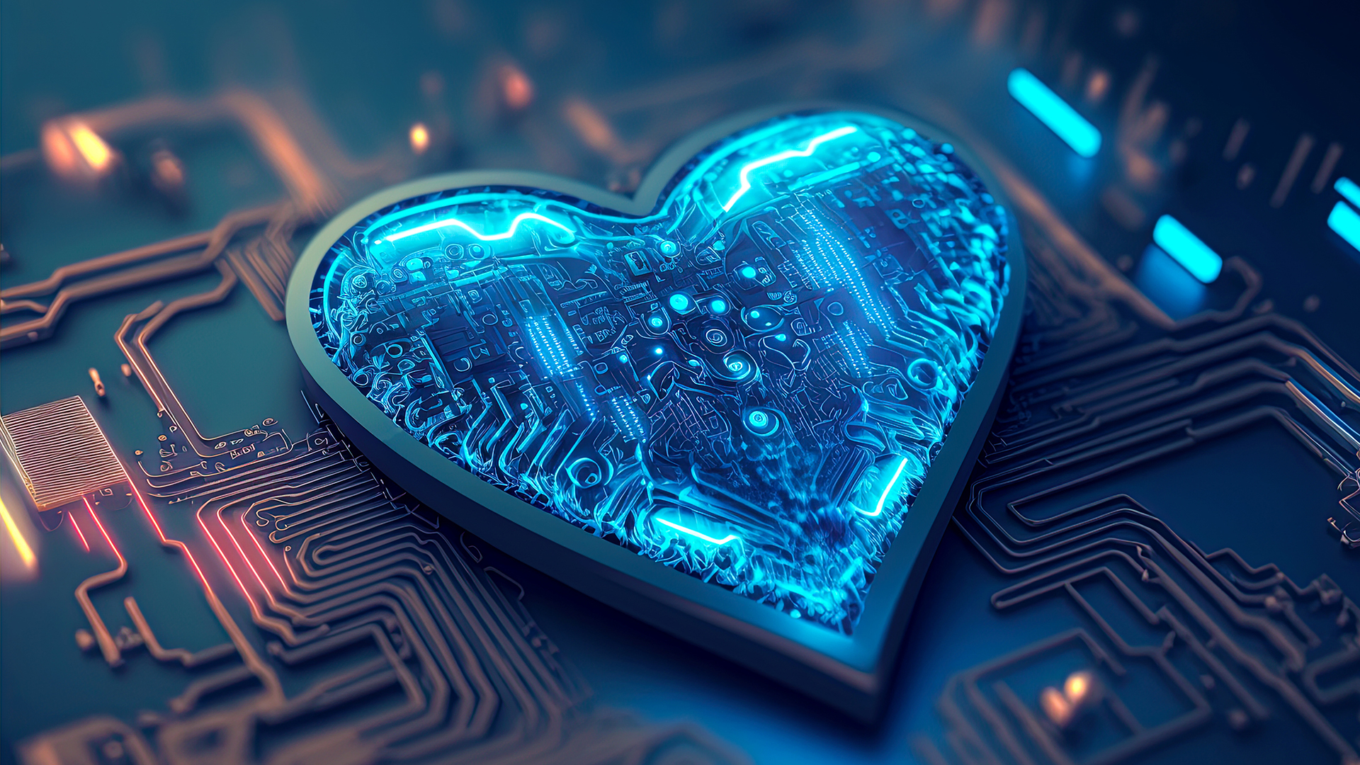 blue heart with circuit board background
